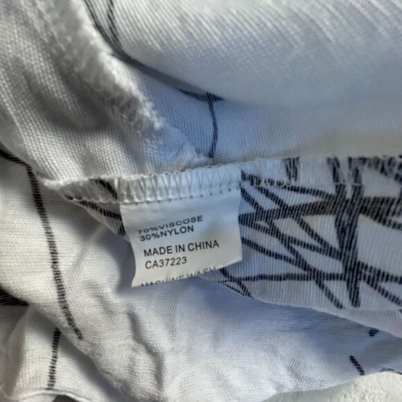 Creation Womens White & Black Abstract Print Button-Up Shirt Large 3/4 Sleeve - Picture 4 of 9